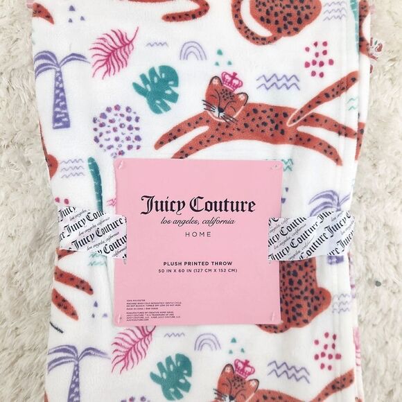 {Juicy Couture} White {Leopard} Plush Throw Blanket - Picture 3 of 3